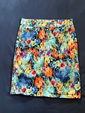 Andrea Jovine Colorful Abstract Print Denim Mini Skirt Size 4